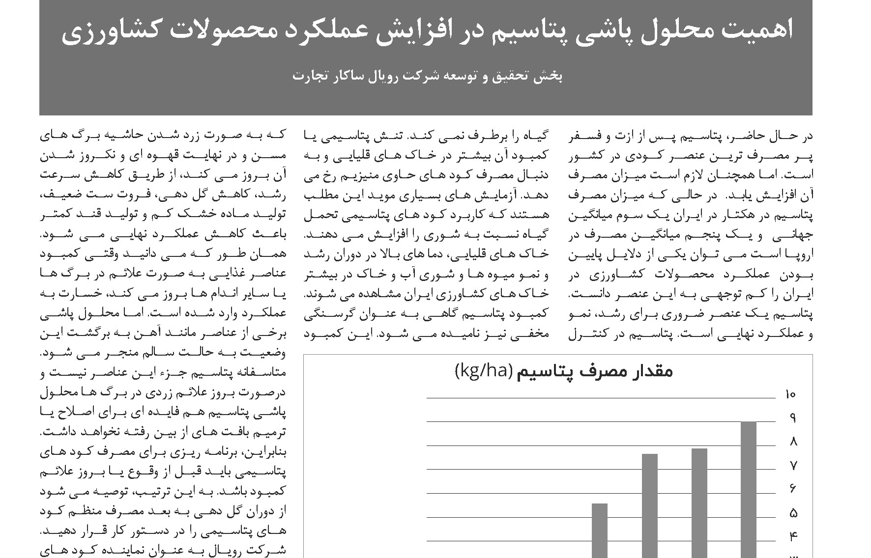 اهمیت محلول پاشی پتاسیم در افزایش عملکرد محصولات کشاورزی